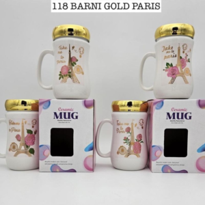White Printed Ceramic Mirror Lid Coffee Mug Paris Print