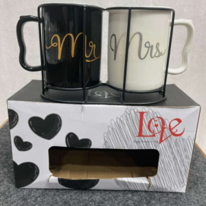 2 Pcs Set Mr And Mrs Ceramic Coffee Mug With Stand