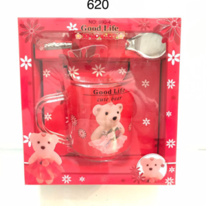 Good Life Cute Bear Glass Coffee Mug with steel spoon