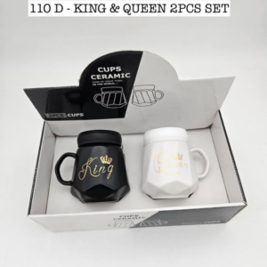 2 Pcs Set King And Queen Ceramic Coffee Mug With Lid