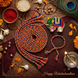 Hand Crafted Raksha Sutra (Blue Orange Red Thread)