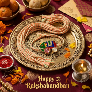 Hand Crafted Raksha Sutra (Peach  Light Green Thread)